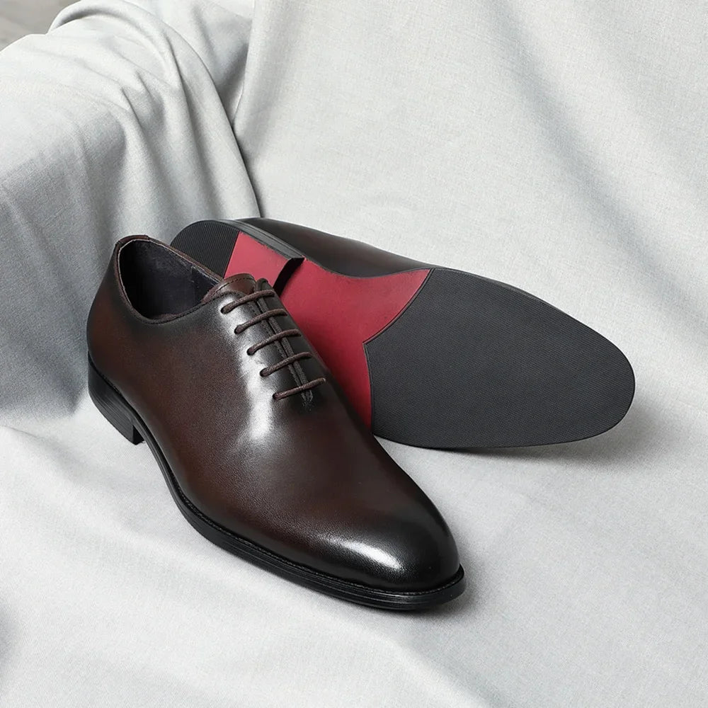 Chaussures habillées classiques faites à la main pour hommes en cuir véritable, bout rond Oxford