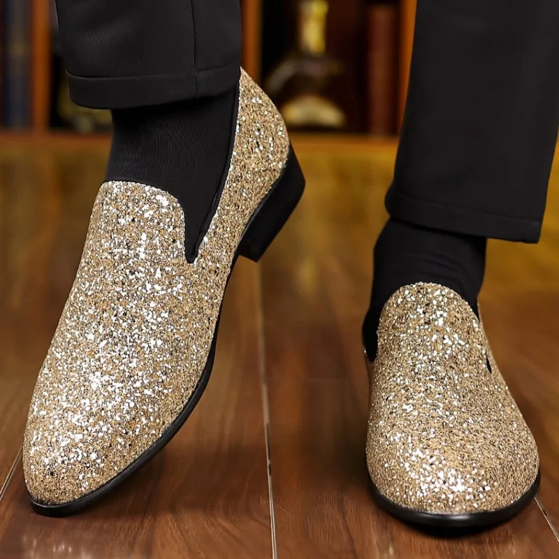 ADRIEN Mocassins de luxe pour hommes à paillettes dorées et argentées de haute qualité