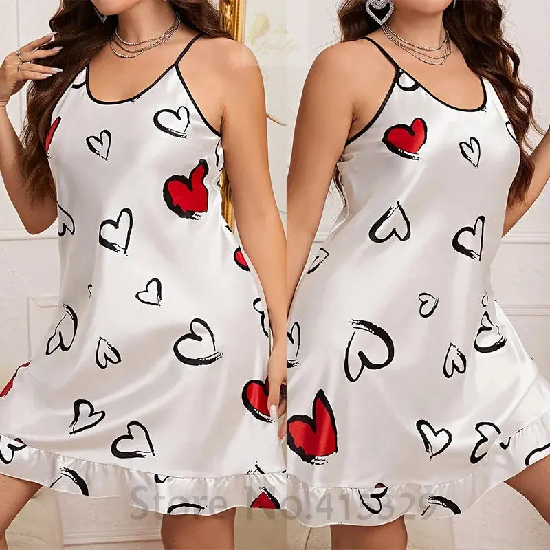 Floral Print Nightgown Oversize 4Xl 5Xl Sleepwear Women Satin Nightwear LADYLYS