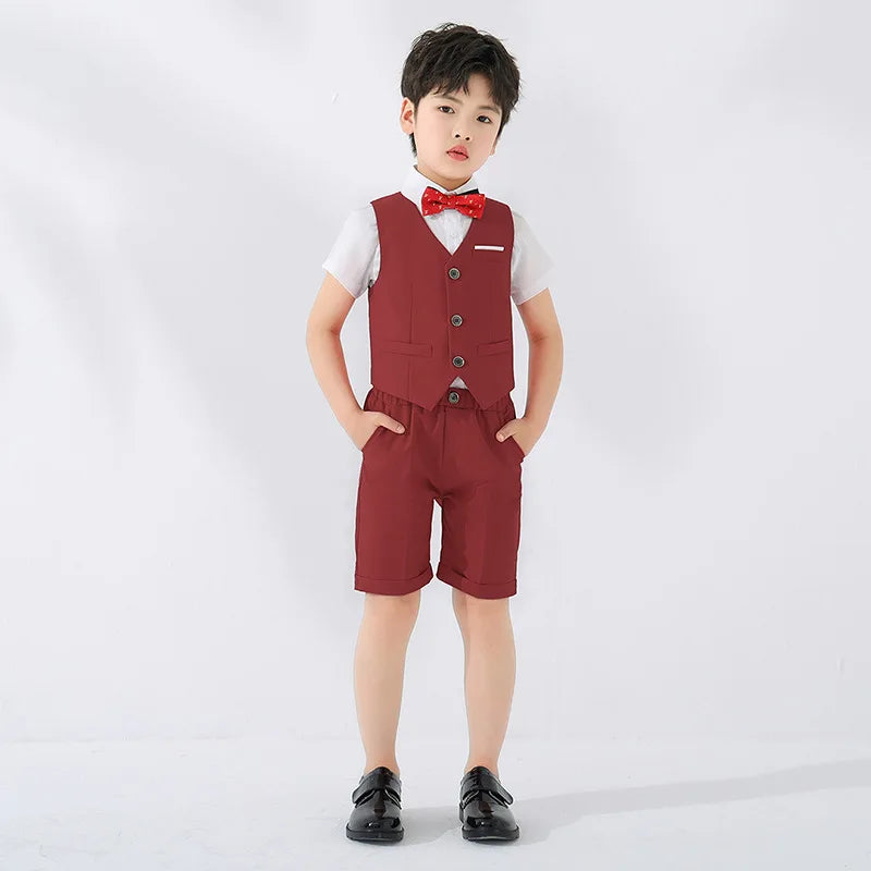 Costume d'été pour enfants, short, gilet, nœud papillon, ensemble pour garçons