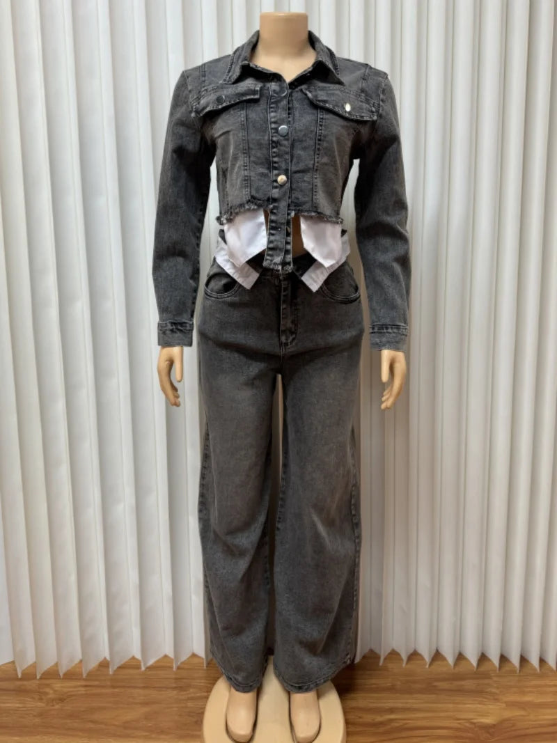 Streetwear Denim 2 Piece Sets Long Sleeve Jean LADYLYS