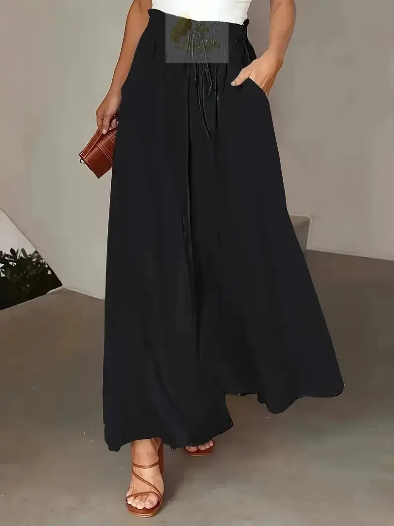 Bohemian Wide-Leg Pants with Elastic Waist and Polka Dot Print Long Skirt LADYLYS