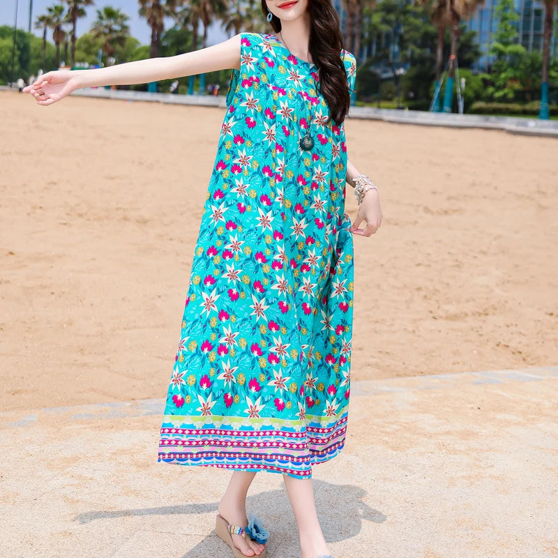 Casual Female Elegant  Print Knee-length 0-neck Floral Dress LADYLYS