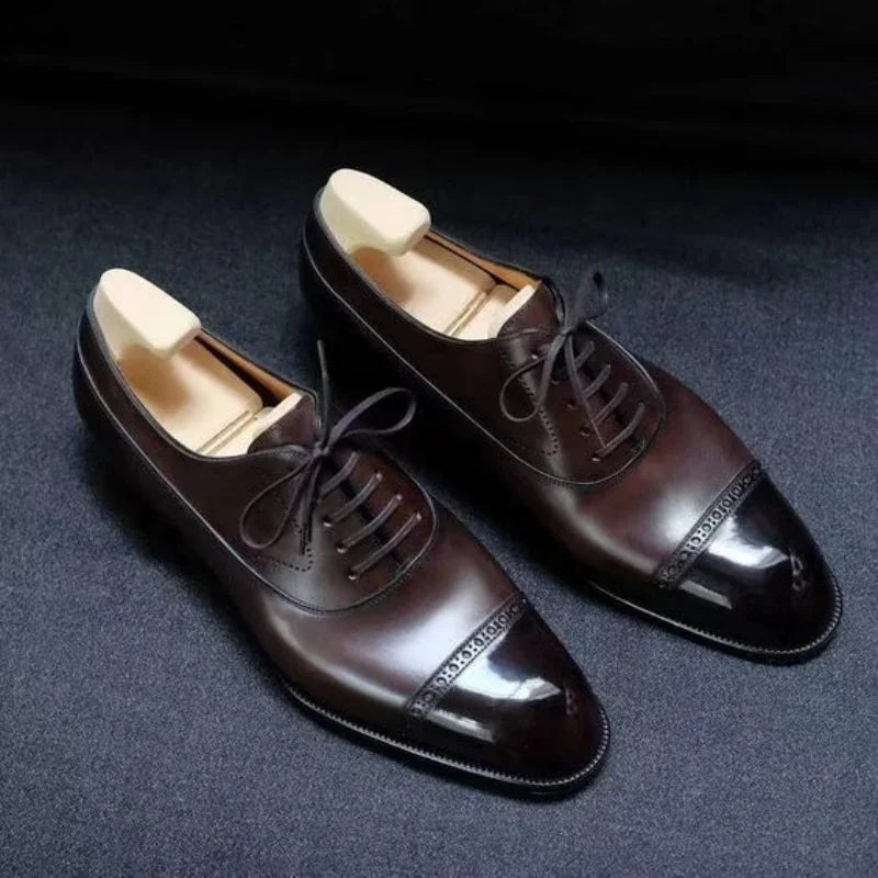 Chaussures Derby marron pour hommes d'affaires, chaussures noires à lacets et bout rond