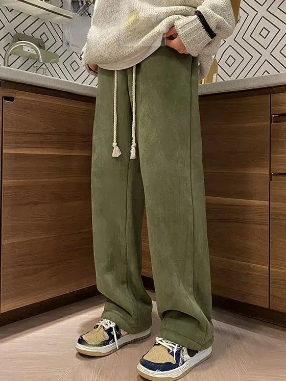 Women's Suede Thickened Straight Leg Pants Korean Style Wide Leg Autumn Winter LADYLYS