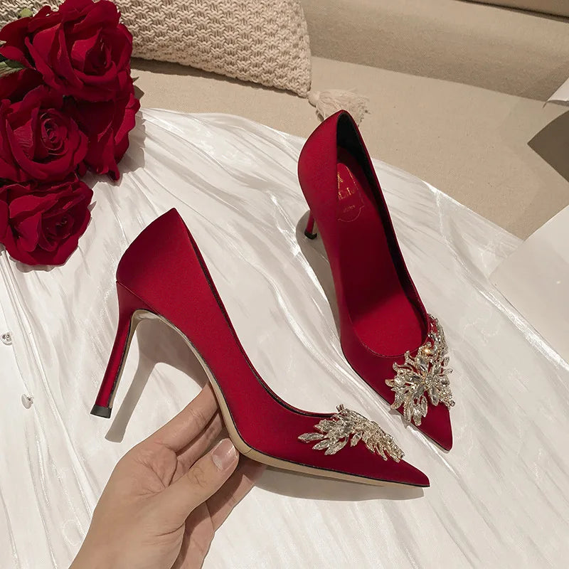 Talons rouges pour femmes chaussures de mariage à strass confortables