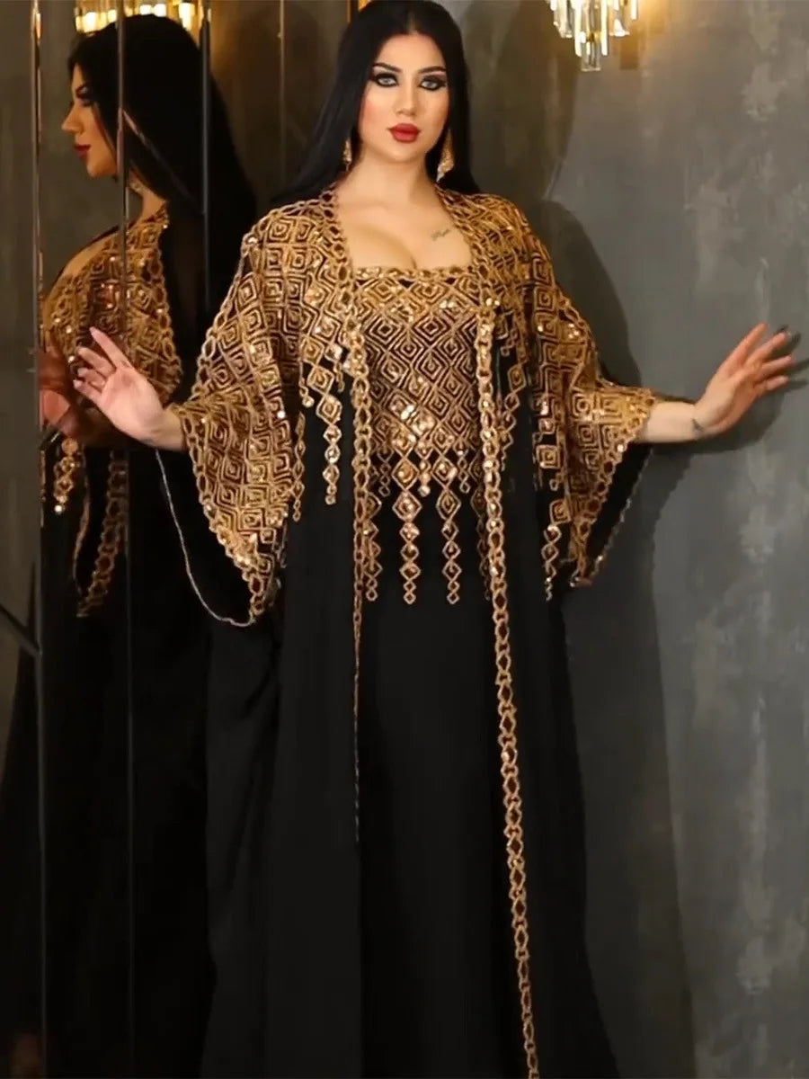 Eid 2 Piece Set with Inner Dress Party Abaya Women Ramadan Cardigan Long Dress Suits Kaftan LADYLYS