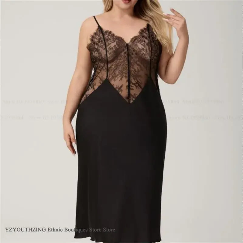 Oversize 3XL 4XL 5XL Female Long Nightgown Sleepwear Sexy LADYLYS