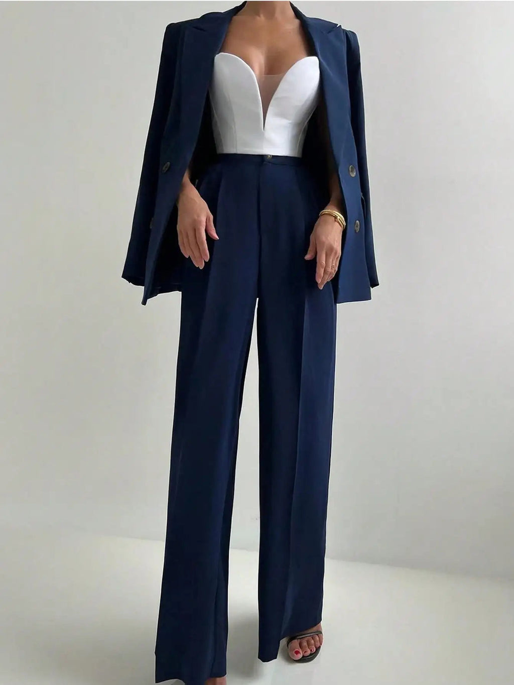 Elegant Casual Blazer Jacket And Straight-Leg Pants Suit Set LADYLYS