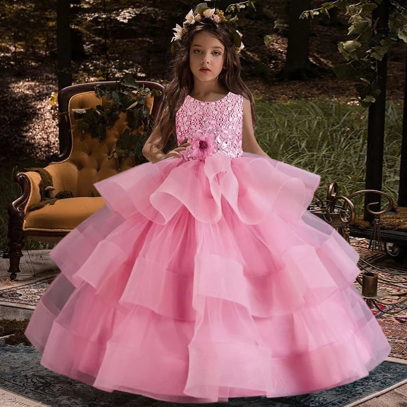 4-12 ans filles robe fille fleur fille moelleux gaze piano performance robe élégante