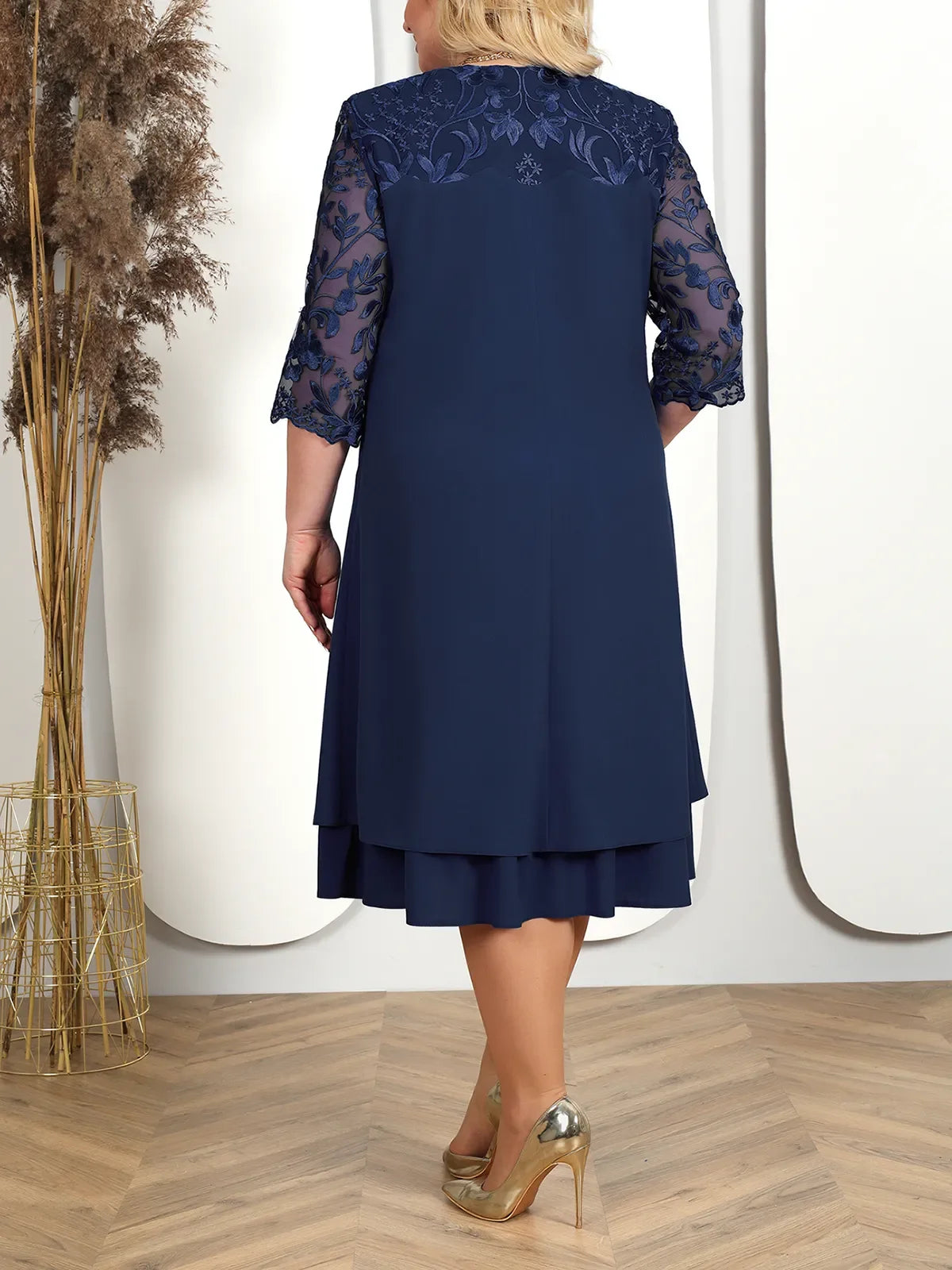 Robe de grande taille en mousseline de soie, broderie élégante, robes de bal formelles pour femmes potelées