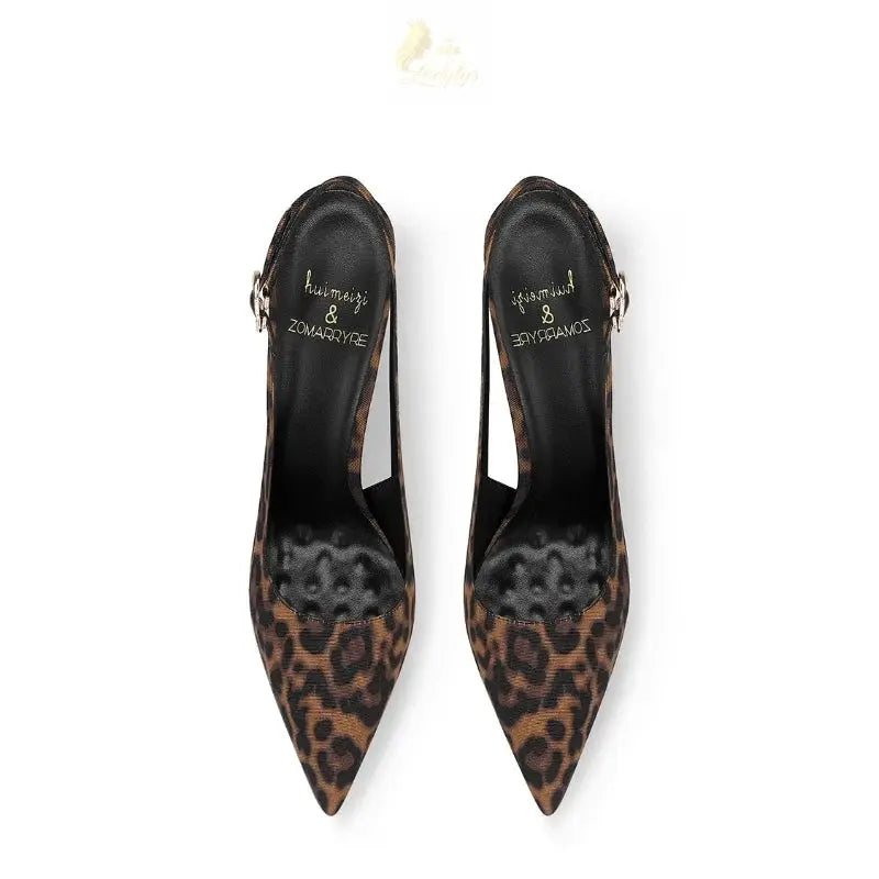 Leopard Pattern Pointed French Luxury Small Comfortable Thin Heel Versatile High Heel Sandals for Women LADYLYS