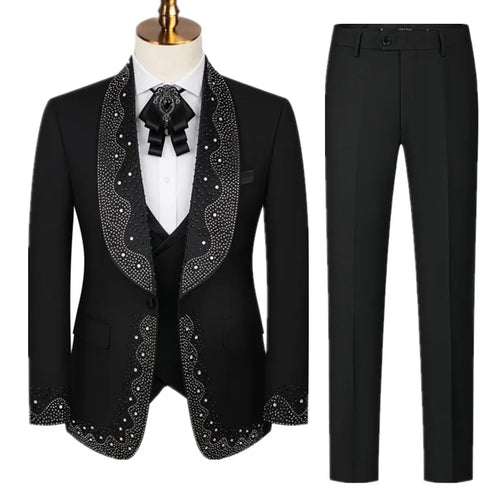 (Jacket + Trousers + Waistcoat) Luxury men's wedding suit, fashionable black/white/blue British style gentlemanmen LADYLYS