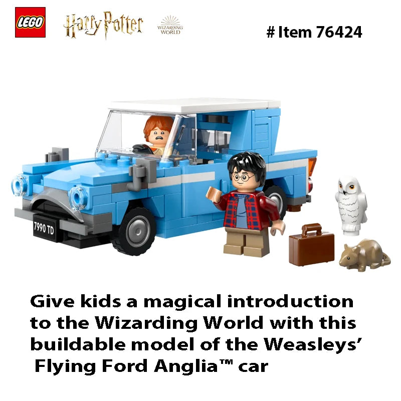 LEGO 76424 Harry Potter Flying Ford Anglia, jouet de voiture à construire avec 2 figurines Harry Potter Car