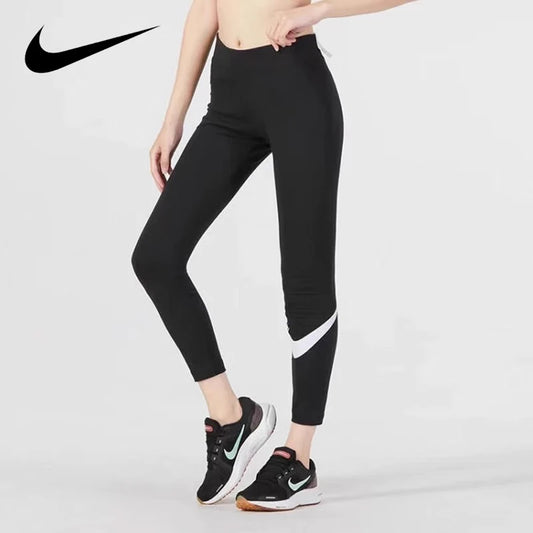 Nike-Pantalon de yoga en coton pour femme, collants de fitness, leggings de course décontractés, pantalon d'entraînement à neuf points, original, nouveau, 806928-010