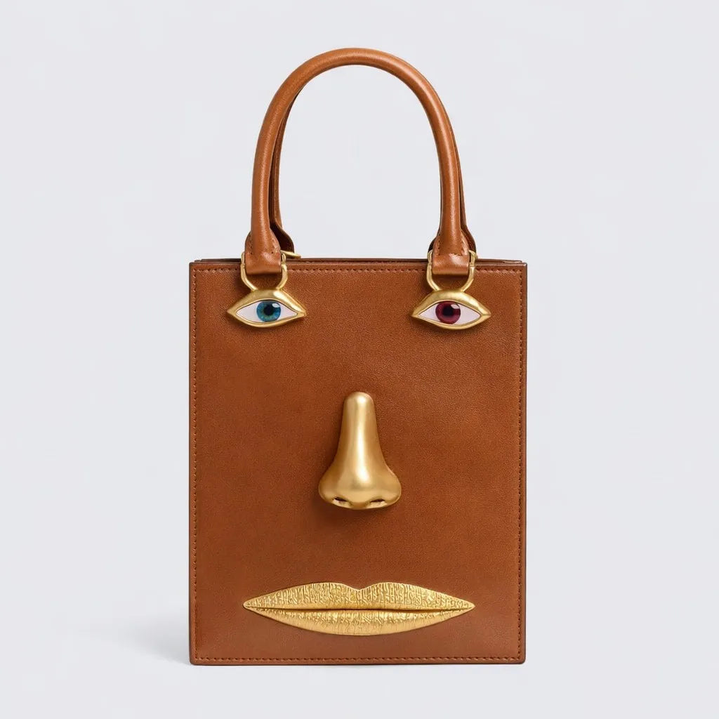 Retro 3D Face Handbag Niche Design Adult Girls Square Single Shoulder Bag LADYLYS