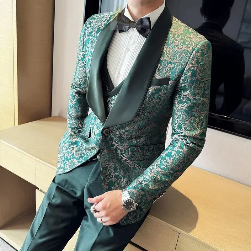 Men's British Style Business Casual Three-Piece Vest Trousers High-Density Jacquard suit LADYLYS