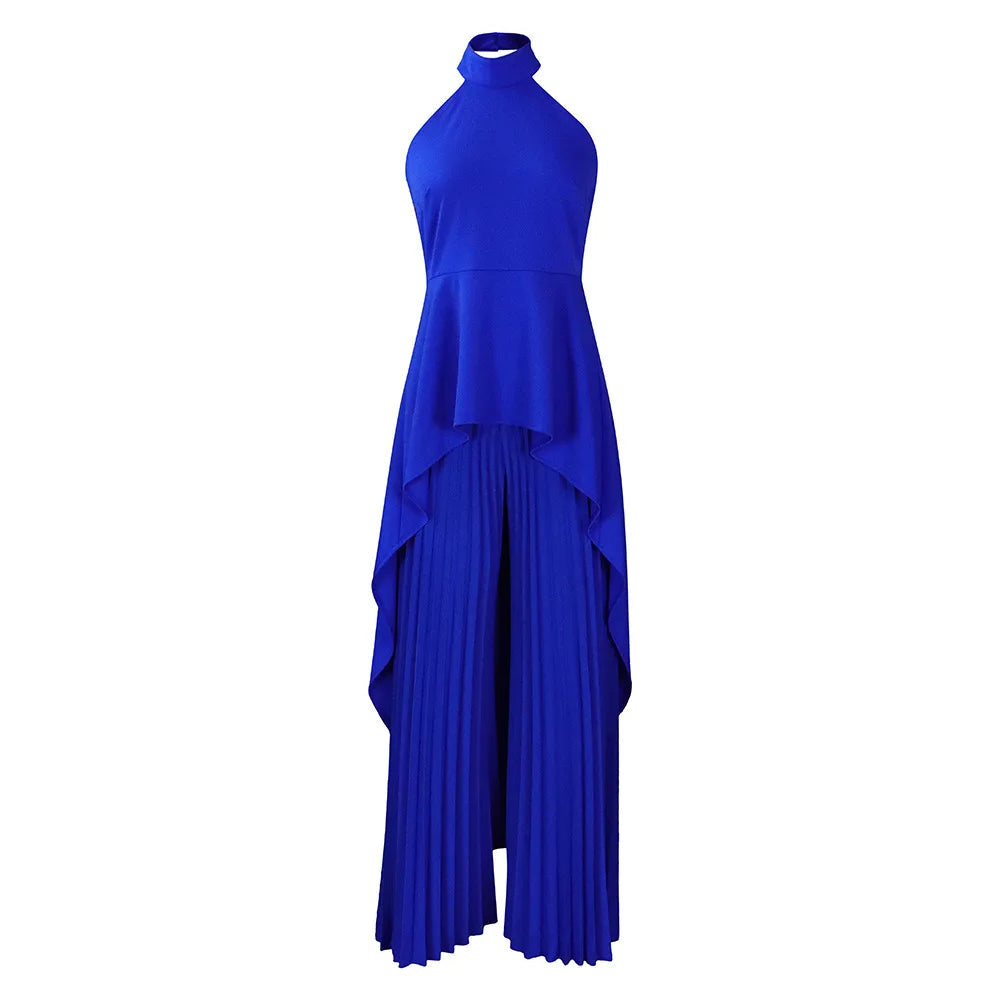 Elegant Tow Piece Set Women Outfit Backless Top Hundred Pleated Wide Leg Pants LADYLYS