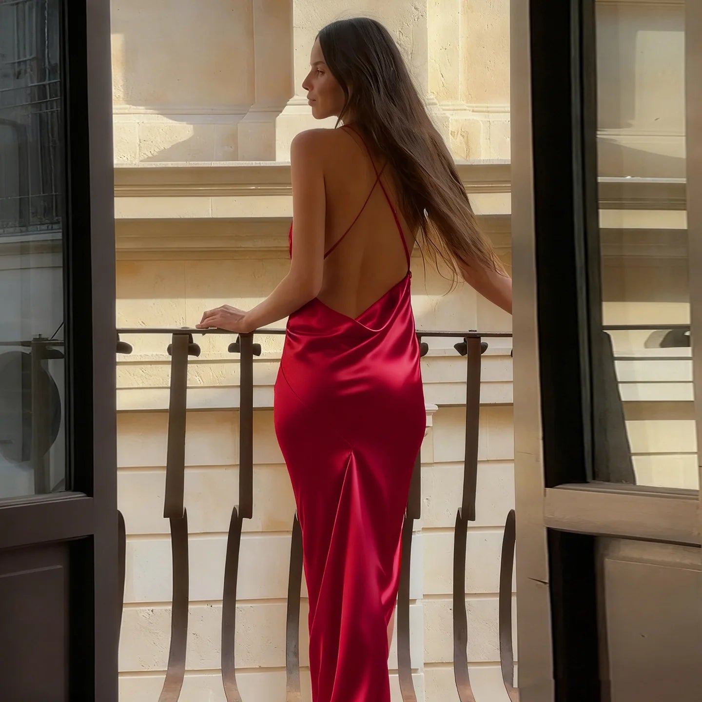 Suspender Elegant Evening Dress Banquet Sexy Deep V-neck Backless LADYLYS