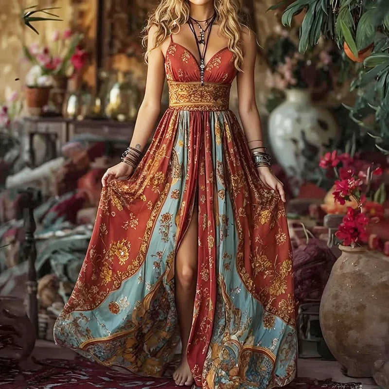 Sexy Spaghetti Strap Long  Summer Fashion Floral Print Maxi Dresses Elegant LADYLYS