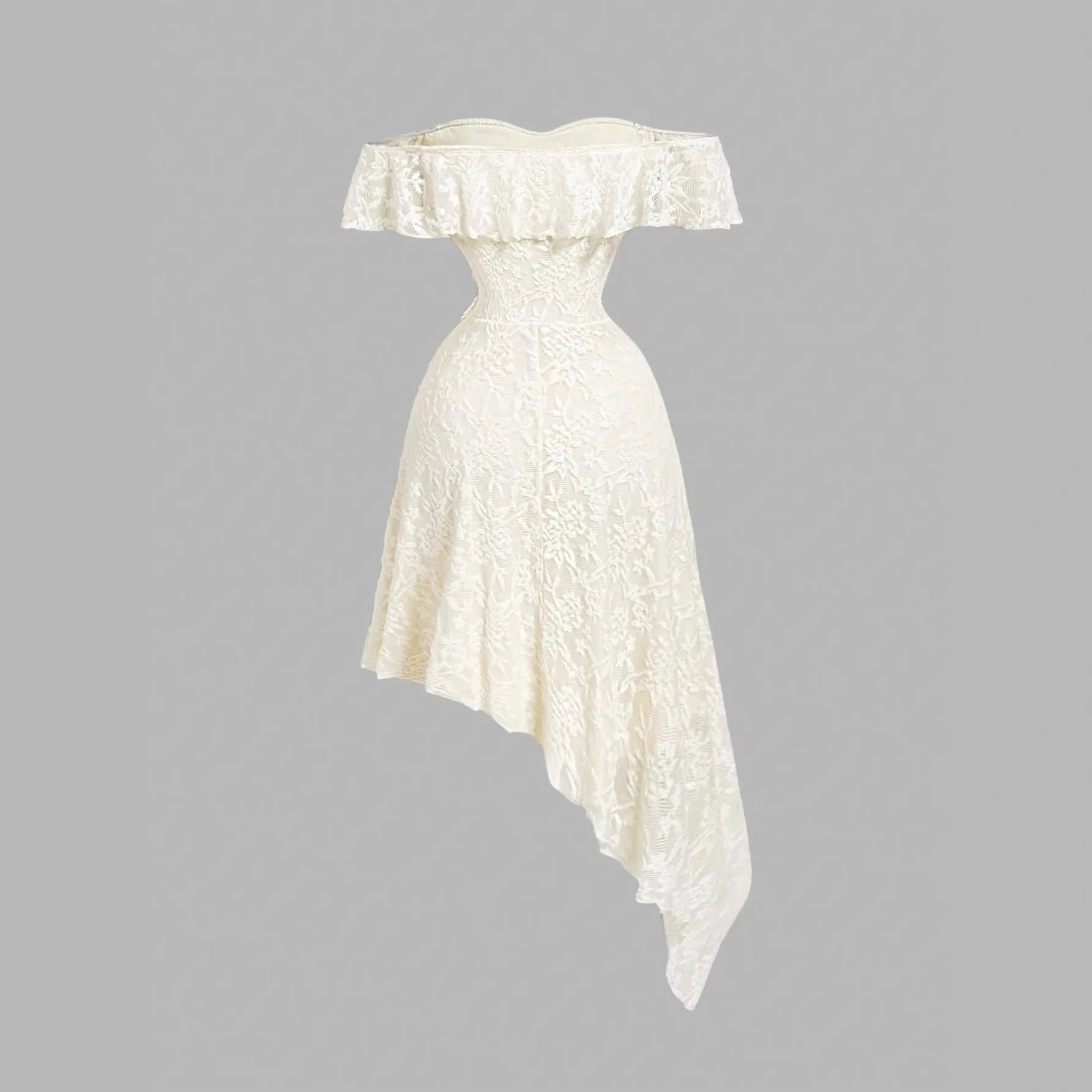 Elegant Lace One-Shoulder Midi Classy Asymmetrical Dress LADYLYS