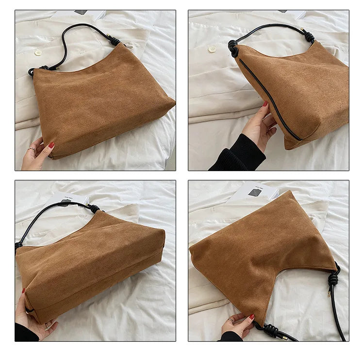 Sac à main vintage en cuir pour femme, grande capacité, nouveau design d'hiver en faux daim