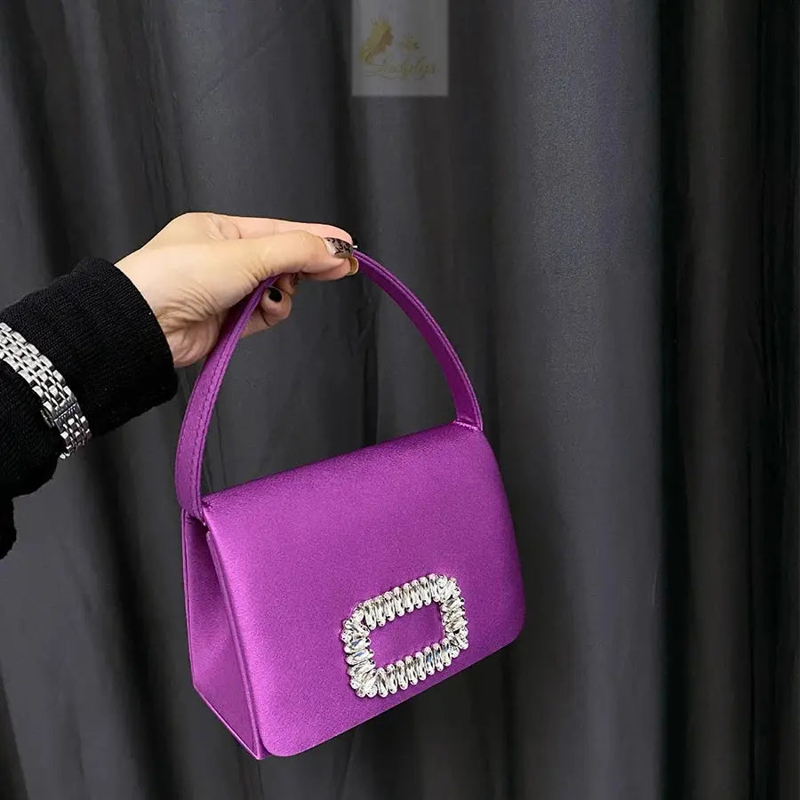 Luxury Diamond Square Button Evening small Bag Clutch Purses Satin Rhinestone LADYLYS