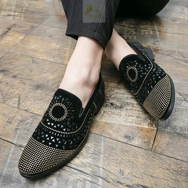 Noble brand black rhinestone men's dress shoes velvet crystal luxury loafers LADYLYS