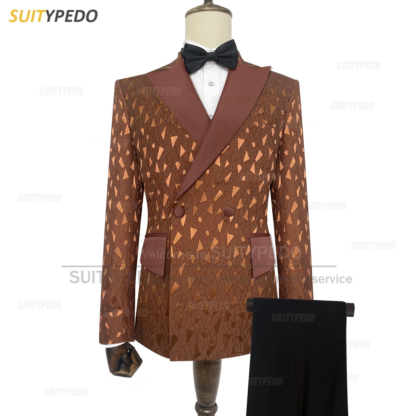 Costume brillant pour hommes, coupe cintrée, veste et pantalon imprimés de motifs géométriques, 2 pièces