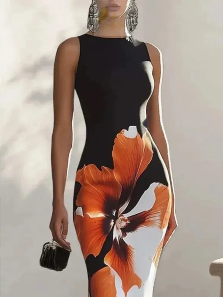 Flower Print Dress Women's Evening Dresses Elegant Sexy LADYLYS