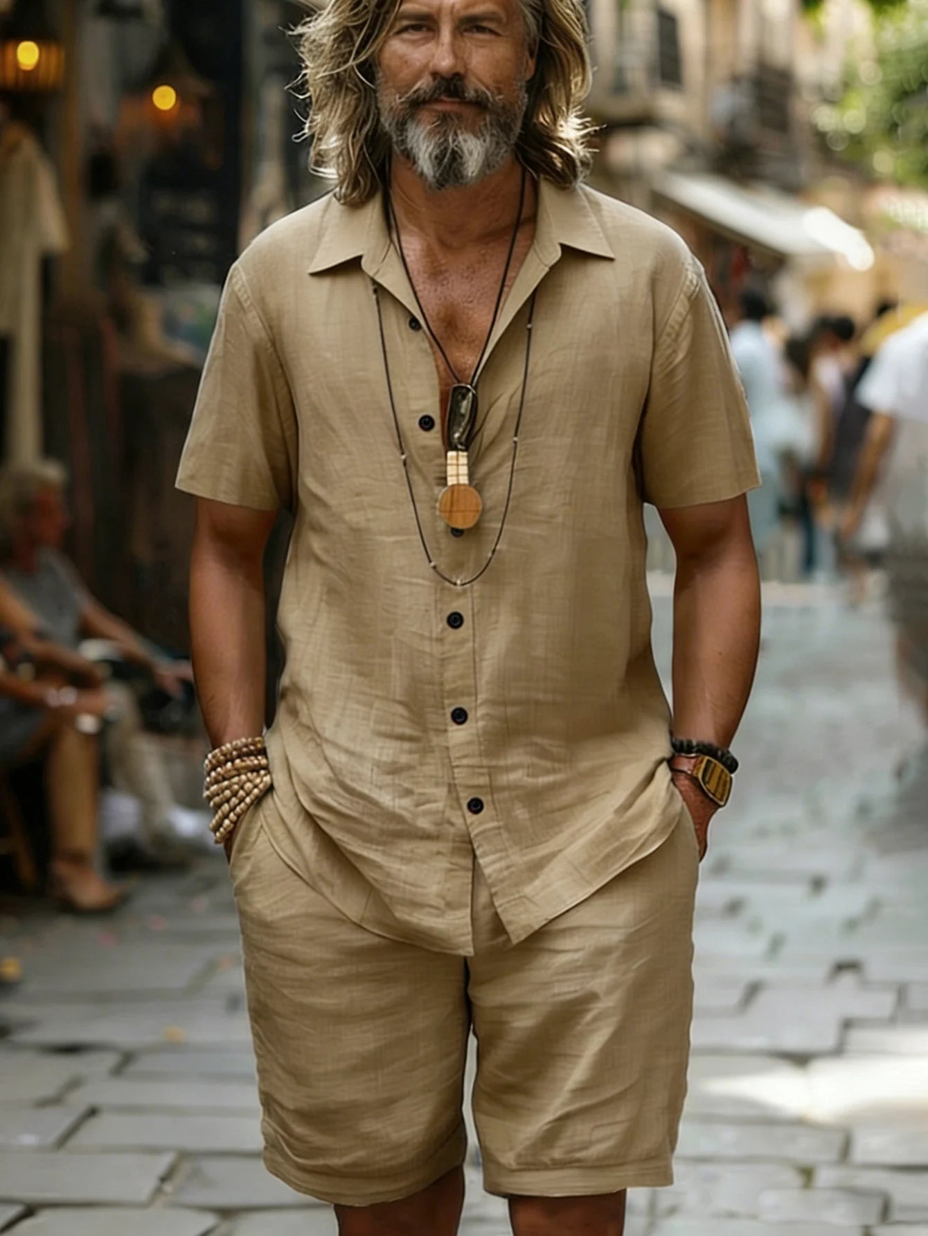 Men's Cotton100 Shirt & Shorts Set Short Two-Piece Outfit LADYLYS