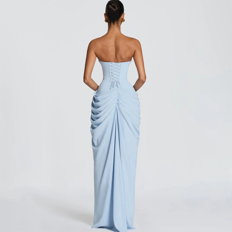 Sexy Solid Pleated Strapless Dress Lady Chic Off-shoulder Backless LADYLYS