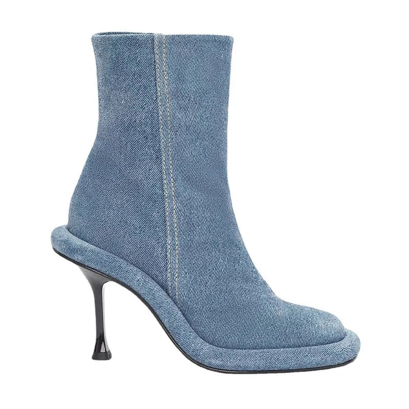 Blue Denim Short Boots High Heel Thick Sole Round 35-43 LADYLYS