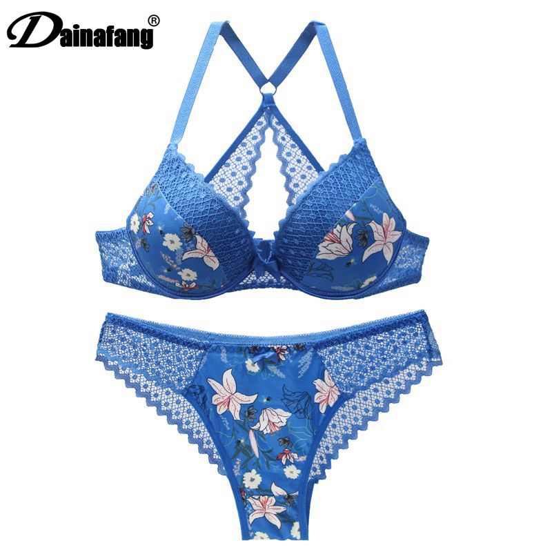 Sexy 3/4 tasse fermeture arrière dentelle soutien-gorge ensemble string