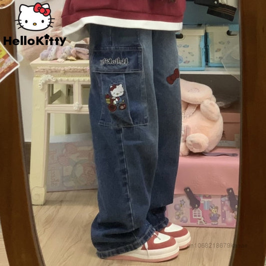 Sanrio Hello Kitty Y2k Denim vêtements femmes jean mode pantalon à jambes larges Streetwear